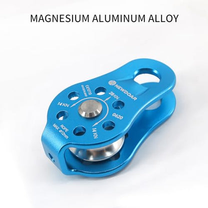 Fixed Plate Micro Pulley,28KN CE Certified General Purpose Small Aluminum Rope Pulleys for Climbing/Aloft Work/Rappelling/Rescue Etc - color: Pack of 2(28KN Pulley Blue