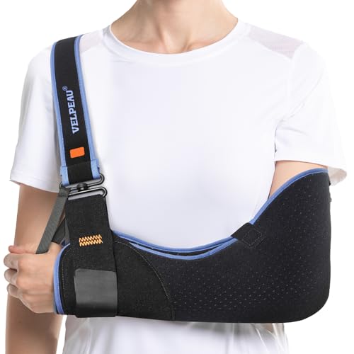 VELPEAU Arm Sling Shoulder Immobilizer for Women and Men, fit Left or Right Arm - Rotator Cuff Support Brace - Medical Sling for Shoulder, Clavicle, Elbow Injury (Comfort type, 2X-Large: Bust 47″-53″) - color: Black, size: XX-Large