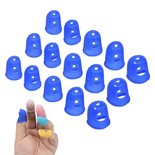 PATIKIL 15 Pcs Silicone Finger Tips, 18/20/21.5/23/25mm Anti-Slip Textured Surface Reinforced Protectors Fingertip Covers Reusable Thimbles for Money Counting Guitar Sewing, Dark Blue - color: Dark Blue, size: 18/20/21.5/23/25mm