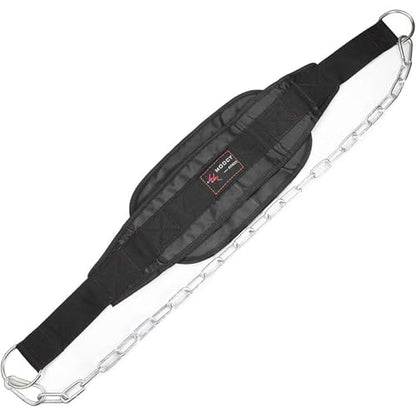 Dip Belt with Chain for Weightlifting, Pullups, Powerlifting, Crossfit, and Bodybuilding Workouts, Long Heavy Duty Steel, Comfortable Neoprene Waist Support