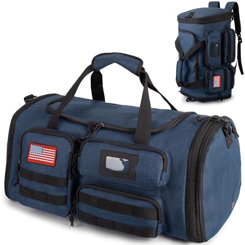 Expandable Gym Bag For Men,Tactical Large 3-in-1 Travel Duffle Backpack Bag | Water-Resistant Sports Bag With Shoes Compartment,Multi-Functional Travel Duffel Bag For Weekend, Overnight, Workout,Camping - color: Blue