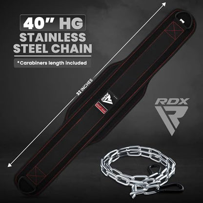 RDX Dip Belt for Weight Lifting, Heavy Duty 36 Inch Adjustable Steel Chain, Dipping Belt Chin Pull Ups Gym Training Bodybuilding Powerlifting Fitness Workout, 6” Padded Neoprene Back Support Men Women - color: Black
