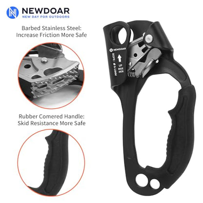 UIAA & CE Certified Hand Ascender Rock Climbing Tree Arborist Rappelling Gear Equipment Rope Clamp for 8~13MM Rope - color: Black Pro-Right