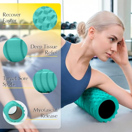 Foam Roller 13" Multi-Density for Deep Tissue & Muscle Recovery | Patented Exercise Roller for Muscle Massage and Myofascial Trigger Point Release Back Roller for Fitness, Yoga and Pilates - color: Aqua