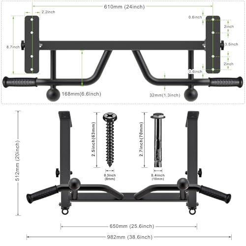 SELEWARE Heavy Duty Welded Pull Up Bar Wall/Joist/Ceiling Mount Chin Up Bar | Multifunctional Pull-up Bars w/Resistance Band Hooks for Home Gym Strength Training, Sturdy Steel Construction Support 500 lb - color: F2: Black 24" Ceiling Mount Pull Up Bar