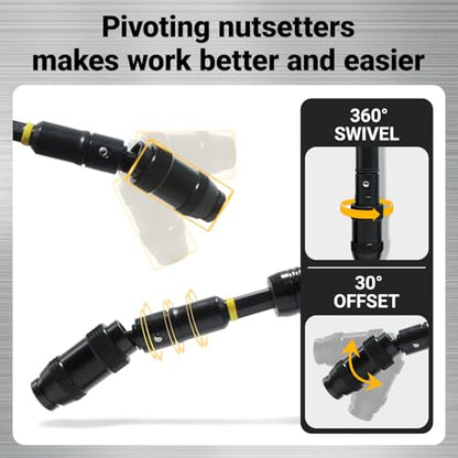 55-Piece Magnetic Impact Nut Driver Set, SAE/Metric Nut Driver Set, Socket Adapters, Wing Nut Driver, Universal Sockets, Quick Release Extension, Pivoting Nutsetter, 1/4'' Quick Change, Power Bits