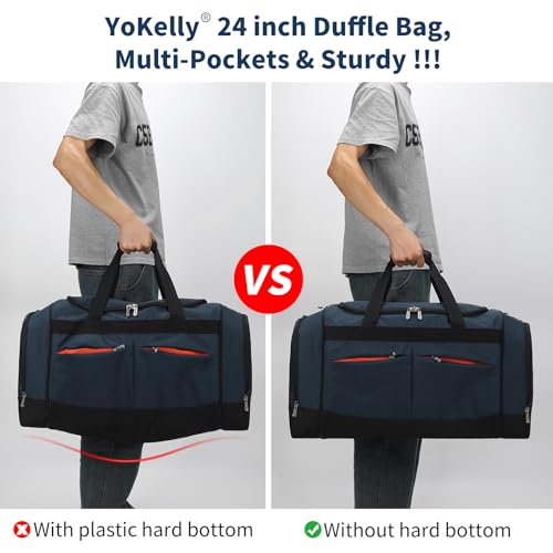 24 inch Large Gym Bag for Men - 65L Hard Bottom Duffle Bag with Shoes Compartment for Sport/Travel - Navy Blue - color: Navy Blue