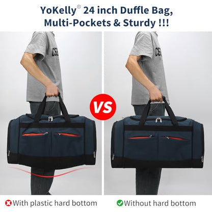 24 inch Large Gym Bag for Men - 65L Hard Bottom Duffle Bag with Shoes Compartment for Sport/Travel - Navy Blue - color: Navy Blue