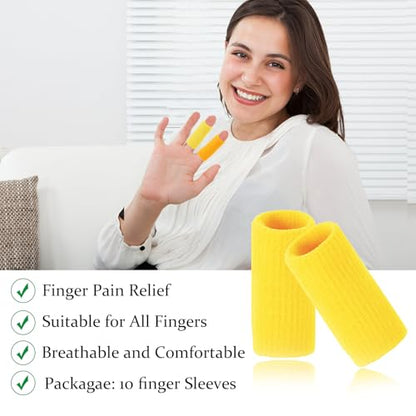 Finger Compression Sleeves, 10 Pcs | Finger Protectors Cots for Arthritis Swelling Basketball Sport, Breathable Elastic - color: Yellow