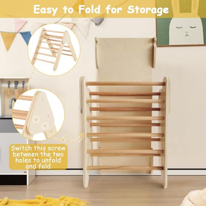 Costzon Climbing Toys for Toddlers, 5 in 1 Foldable Montessori Wooden Arch Climber Ladder with Sliding Ramp, Multi-Combination Methods, Kids Triangle Climber Play Gym Set for Boys Girls Present - style: 5 in 1 Arch Climber Ladder, Natural