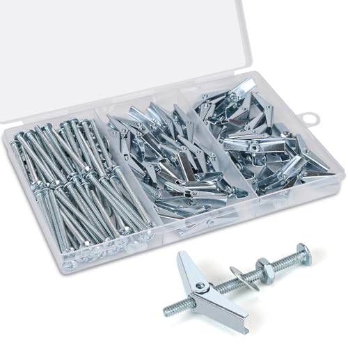 200 Pcs 1/8 Inch 50 Sets Heavy Duty Metal Drywall Anchors Kit | Toggle Bolts and Wing Nuts Set for Hanging Lamps Heavy Items, Butterfly Anchors for Ceiling, Sheetrock, Hollow Wall - size: 1/8"-200pcs(50sets)