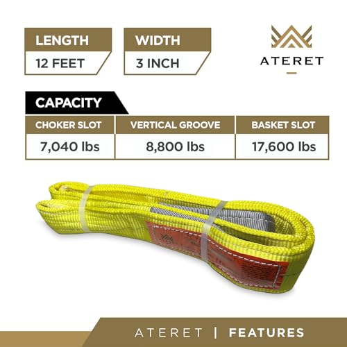 ATERET Twisted Eye Polyester Lift Sling I 3" x 12 feet I Heavy Duty Lifting Web Sling I (3" x 12') - size: 3" x 12'