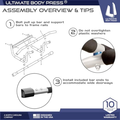 Ultimate Body Press XL Doorway Pull Up bar with Elevated bar & Adjustable Width - color: XXL Doorway Pull Up Bar