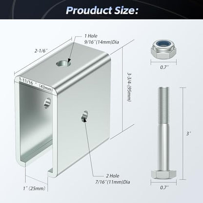 SKTREX Strut Channel Connector Extend Bracket Connection for 1-5/8" Wide and 1-5/8" Height Strut Channel (4 Count, Steel, Silver, Wall Mount) - style: 4 Sets Connector Extend Bracket