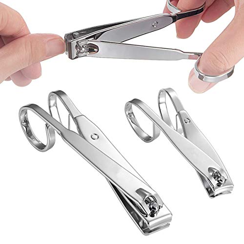 Nail Clippers,EZ Grip Nail Clipper Set,Carbon Steel Fingernail and Toenail Clippers for Seniors Long handle with Metal Case for Women and Man - Set of 2 (Small and Large)