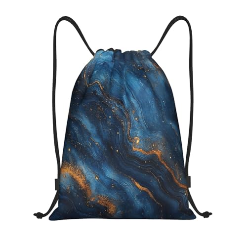 Drawstring Sports Backpacks - Lightweight Swim Gym Bags for Women Men String Sackpack for Beach Travel Yoga(Medium, Blue Gold Marbling) - color: Blue Gold Marbling, size: Medium