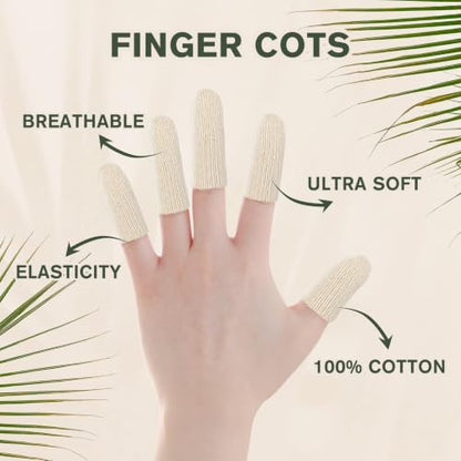 Evridwear Cotton Finger Cots Cotton Cushion 100PCS for Cracked Skin, Eczema, Calluses, Moisture Wicking, Finger Protection for Men & Women (5 Packs Short, 2") - size: 5 Packs Short