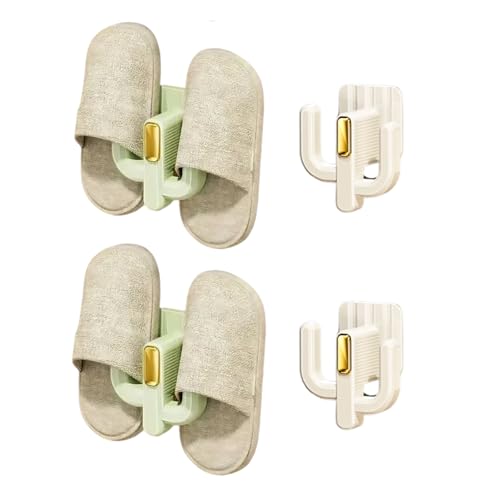 Wall Mounted Shoe Rack (4 Pack) - Versatile Hanging Organizer with Hooks for Slippers, Hats, Towels & Keys, No-Drill Adhesive Organizer Shelf Storage for Home & RV, White & Green - color: White & Green