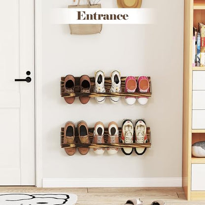 Nisorpa 2 Pcs Wall Mounted Shoe Rack Rustic Burnt Wood, Wall Hanging Shoe Rack Mounted, Shoes Storage Organizer Footwear Holder for Entryways Closet Mudroom Hallways, 30 Inch, Holds 3 Pairs - size: 30 inch