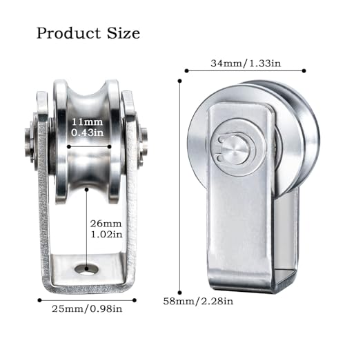 Cable Pulley Wheel for Rope with Ball Bearing, Smooth No Noise, Wall Mounted Ceiling Fixed Wire Pulley for Pulley System Lifting, DIY Home Gym, Winch, 2 Pack