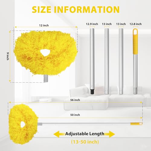 FONUNO Ceiling Fan Cleaner Duster High Ceiling Extended Fan Blade Cleaner | Reusable Microfiber Ceiling Fan Duster with Extension Handle from 13 to 50 Inch for Furniture Bookshelves Wall Door, Yellow - color: Yellow