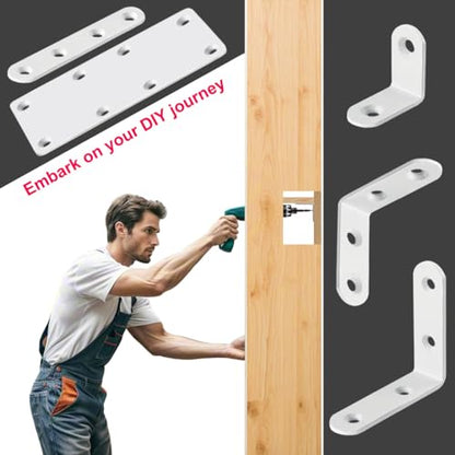 20 Pcs White L Bracket 1 Inch Stainless Steel Corner Braces, 25x25MM 90 Degree Right Angle Joint Brackets for DIY Wood, Furniture, Frame, with Screws - size: L/1inch*1inch 20Pack