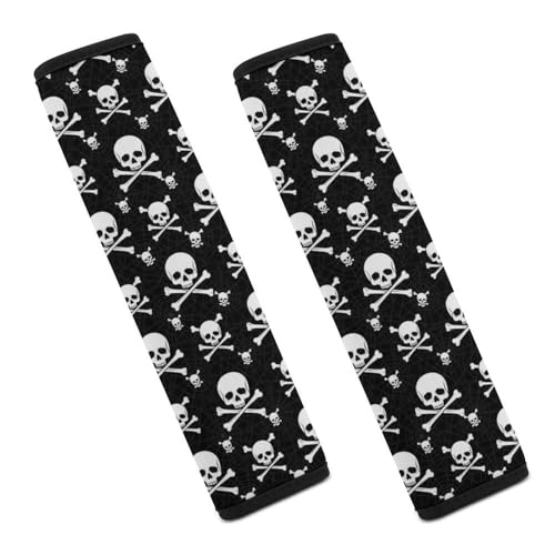 2 Pack Universal Soft And Comfortable Seat Belt Cover for Kids, Car Seats Pushchair Strollers High Chair Pushchair, Gothic Spooky Skeleton Spider Web Horror Goth Skull Crossbones Seat Belt Cushion - color: Pattern 1033