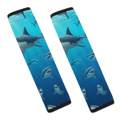 Universal Soft and Comfortable Car Seat Belt Pad for Adult Use, Most Cars, 1 Pair Ocean Sea Shark Automotive Seat Belt Protector Shock Absorption - color: Pattern 128