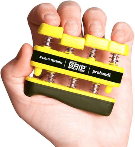 Prohands Gripmaster Hand Exerciser, Finger Exerciser (Hand Grip Strengthener), Spring-Loaded, Finger-Piston System, Isolate & Exercise Each Finger - color: Yellow - Gripmaster, size: 3 lb (X-Light Tension)