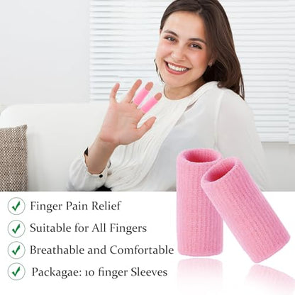 Finger Compression Sleeves, 10 Pcs | Finger Protectors Cots for Arthritis Swelling Basketball Sport, Breathable Elastic - color: Pink