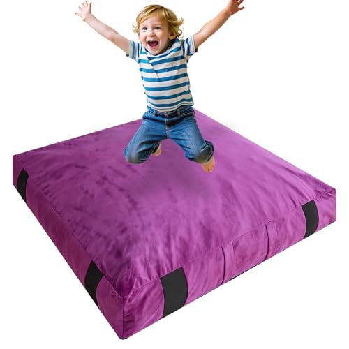JOYWOO Crash Pad for Kids Sensory Room, 4 x 4 Ft / 5 x 5 Ft Anti-Slip Sensory Crash Mat, Shredded Foam Sensory Crash Pad for Kids Gift, Soft Washable Cover, Gift for Children and Family Fun - color: Purple, size: 4x4 Feet