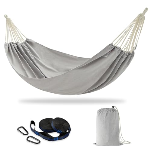 Brazilian Double Hammock with Tree Straps, Extra Large, 450 lbs Capacity | Soft Woven Cotton Fabric, 94.5 × 63 in, 2-Person Hammock with Carry Bag for Backyard, Patio, Indoor & Outdoor, Light Grey - color: Light Grey, size: X-Large