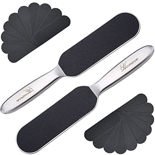 Homeve 2 Pieces Professional Pedicure Foot File - Reusable Stainless Steel Feet Rasp with 20 Replaceable Coarse-Fine Double Side Reusable Pads Cracked Skin Corns Callus Remover - size: 1 Count (Pack of 2)