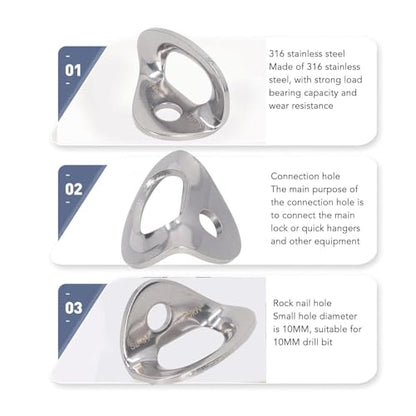 12 Pack 25kN 316 Stainless Steel Bolt Hanger, Professional Grade Rock Climbing Anchors for Rappelling, Cave Exploration Aerial Work, with Large Bearing Capacity for Outdoor Adventures