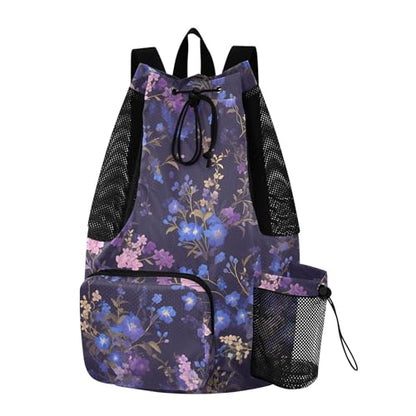 GuoChe Drawstring Backpacks Gym Swim Bag With Inside Pockets Pull String Bag Waterproof Chic Purple Flower - color: Chic Purple Flower