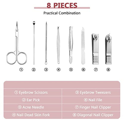 Geosar 12 Sets Manicure Set Nail Clippers Pedicure Kit 8 in 1 Grooming Stainless Steel Kits Nail Care Tools with Travel Case for Employee Coworker Teachers Nurse Gifts(Wine Red) - color: Wine Red
