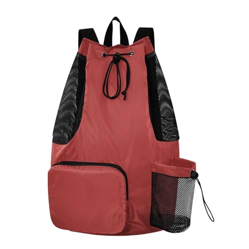 Drawstring Climbing Gym Bag With Water Bottle Pocket Beach Backpack Drawstring with Wet Dry Compartments Brown Solid Color Pure Plain Terracotta