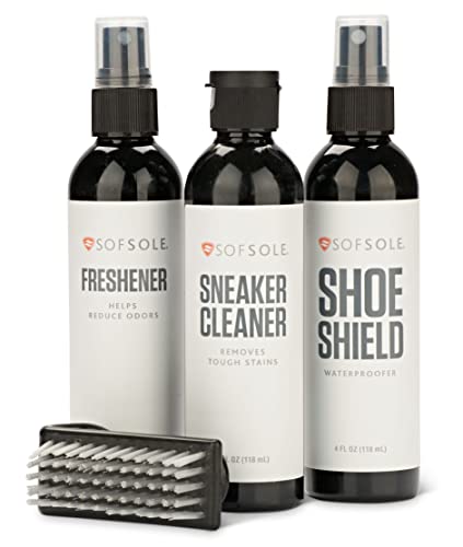 Sof Sole Shoe Care Kit with Cleaner, Shoe Shield Waterproofer and Scrub Brush for Sneakers and Boots - style: Sof Sole Athletic Shoe/Sneaken Care Kit With Cleaner, Deodorizer, and Brush