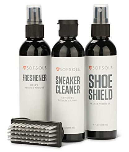 Sof Sole Shoe Care Kit with Cleaner, Shoe Shield Waterproofer and Scrub Brush for Sneakers and Boots - style: Sof Sole Athletic Shoe/Sneaken Care Kit With Cleaner, Deodorizer, and Brush