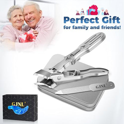 Ingrown Toenail Clippers - Wide Jaw Opening Anti-Splash Slanted Nail Clippers with Catcher, Heavy Duty Ingrown Toenail Clippers Nail Cutters, Ultra Sharp Slanted Nail Clippers with Long Handle - color: Sliver Slanted Nail Clippers