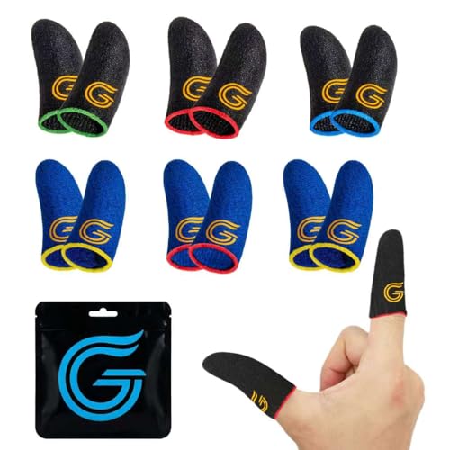 12-Pack Gaming Finger Sleeves for Mobile Gaming & Touchscreen | Carbon Fiber Material, High Sensitivity, Anti-Slip, Breathable, Ideal for Sweaty Hands, PUBG & COD Mobile - color: Black & Blue Combo