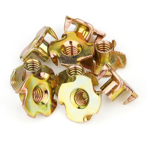 50pcs 1/4"-18 T-Nuts, Yellow Zinc-Plated Steel 5/16" Barrel Length | Corrosion Resistant, 4-Pronged Tee Nut for Wood, Rock Climbing Holds, Cabinetry - size: 1/4"-20 50pcs, Yellow