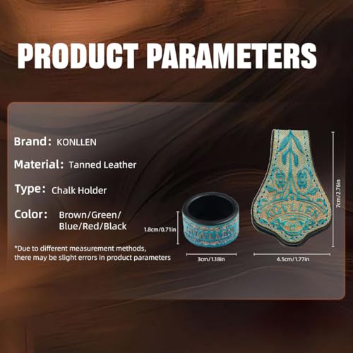 KONLLEN Leather Magnetic Chalk Holder, Pool Cue Accessory | Round or square engraved leather holder keeps billiard chalk secure and easy to reach during pool play. - color: VT Holder-Blue-round
