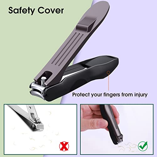 GLAMFIELDS Nail Clippers with No Splash Storage Box, Large Fingernail Toenail Clipper Detachable Easy Clean Nail Cutter Trimmer with Nail Files for Men & Women, Leather Case Packed Black (1 Pack) - size: 1 Count (Pack of 1)