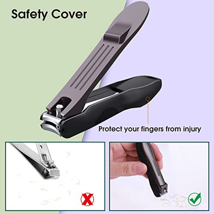 GLAMFIELDS Nail Clippers with No Splash Storage Box, Large Fingernail Toenail Clipper Detachable Easy Clean Nail Cutter Trimmer with Nail Files for Men & Women, Leather Case Packed Black (1 Pack) - size: 1 Count (Pack of 1)