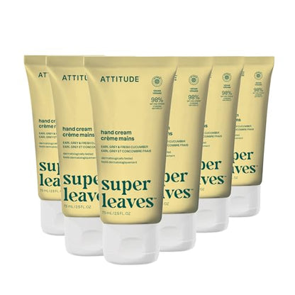 ATTITUDE Hand Cream, EWG Verified, Plant and Mineral-Based, Vegan Personal Care Products, Earl Grey & Fresh Cucumber Scent, 2.5 Fl Oz (Pack of 6) - size: 2.5 Ounce (Pack of 6)