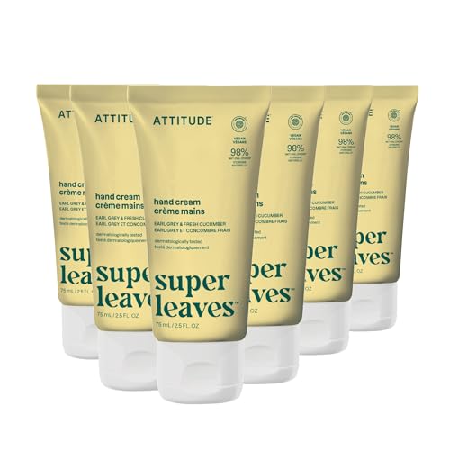 ATTITUDE Hand Cream, EWG Verified, Plant and Mineral-Based, Vegan Personal Care Products, Earl Grey & Fresh Cucumber Scent, 2.5 Fl Oz (Pack of 6) - size: 2.5 Ounce (Pack of 6)