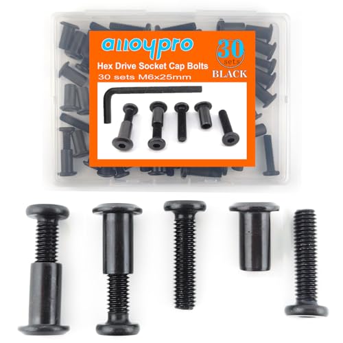 Black M6 x 1" Hex Drive Socket Cap Bolts Screws Kit,ALLOYPRO 30-Sets Binding Post Screws Socket Cover Connecting Bolt Fixing Post Screw for Furniture Chair Crib Table Cabinets,M6x25mm - color: Black, size: Black-M6*30mm-30sets