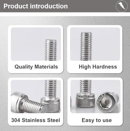 1/4-20x1-1/2 Socket Head Cap Screws Bolts, 304 Stainless Steel 18-8, Allen Socket Hex Drive, Full Thread, Bright Finish, Pack of 10 - size: 1/4-20x1-1/2(10)