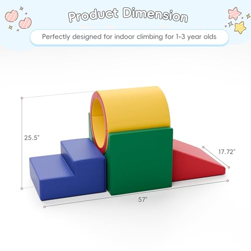TOLEAD Tunnel/Ramps Foam Climber, Climb & Crawl Foam Activity Play Set for Toddlers and Kids, Safe Indoor Crawling Gym Equipment for,Infant,Baby Waterproof Easy to Clean - color: Tunnel/Ramp